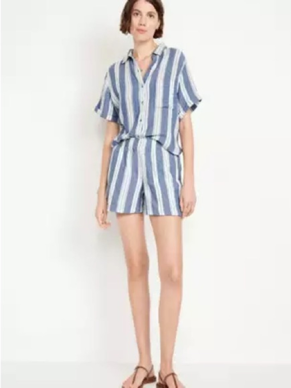 Old Navy Blue and White Striped Short Set - Top L tall, Shorts M